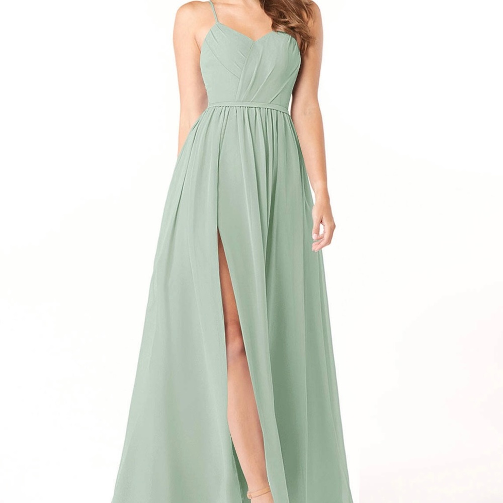 Azazie Cora A-line Pleated Chiffon Bridesmaids Dress-Color Eucalyptus